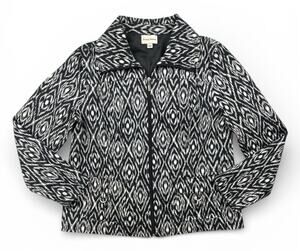 Studio Works Jacket Black & White Geo Diamond Print Zip Up Lined Womens Large